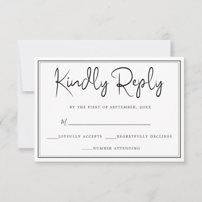 Elegantes einfaches Schwarz-Weiß-UAWG RSVP Karte (Vorderseite)