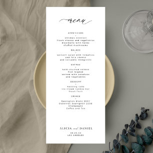 Elegantes einfaches, schwarz-weißes Hochzeitsmenü Einladung