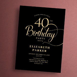 Elegantes einfaches schwarzes goldenes Skript 40.  Einladung