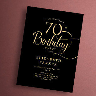 Elegantes einfaches schwarzes goldenes Skript 70. Einladung