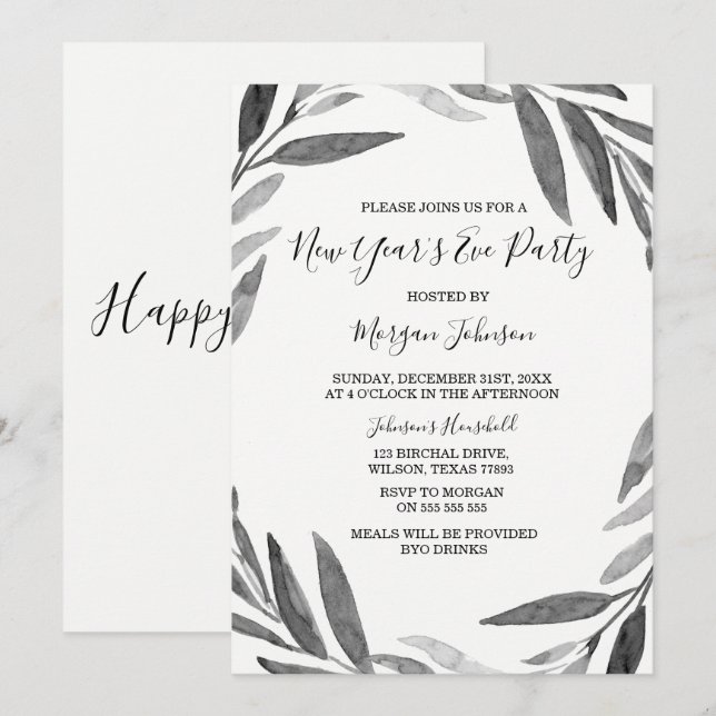 Elegantes Einfaches Script-Silvester-Party laden Einladung (Vorne/Hinten)