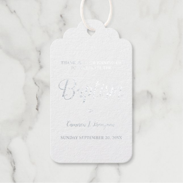 Elegantes einfaches Skript für die Taufe von Kinde Geschenkanhänger (Vorderseite)