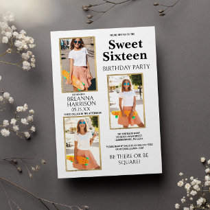 Elegantes einfaches weißgoldenes Foto Sweet Sixtee Einladung