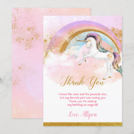 Elegantes Einhorn danke Karten rosa Gold Regenboge