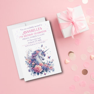 Elegantes Einhorn Hübsche rosa lila Mädchen Geburt Einladung