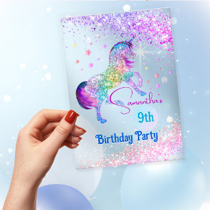 Elegantes Einhorn rosa aqua Glitter Geburtstag Acryleinladungen