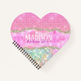 Elegantes Einhorn rosa Glitter Strass Monogramm n Notizbuch