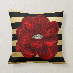 Elegantes einzigartiges schwarzes Gold blühte Rote Kissen