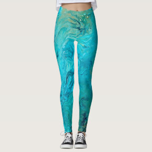 Elegantes, einzigartiges smaragdblau abstraktes De Leggings