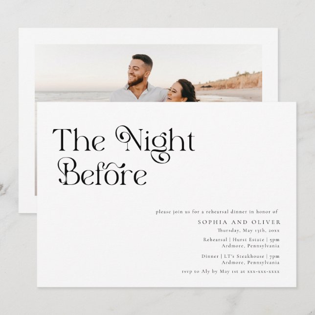 Elegantes einzigartiges Typografie-Probe-Dinner Einladung (Vorne/Hinten)