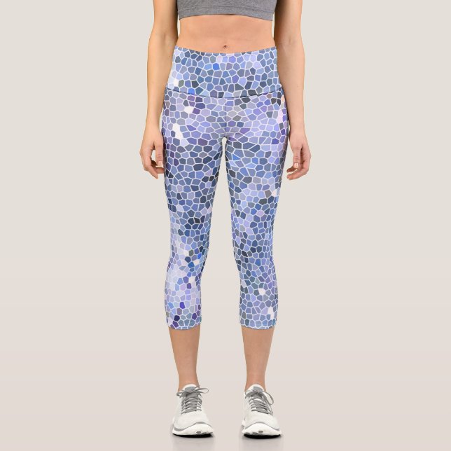 Elegantes, eisblaues Mosaik, modern Capri Leggings (Vorderseite)