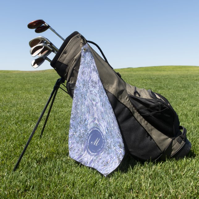 Elegantes eisblaues Mosaik, modernes Monogramm Golfhandtuch (Gras)