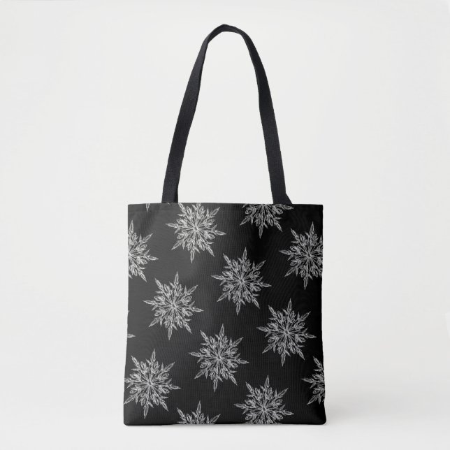 Elegantes Eiskristall-Muster auf schwarz Tasche (Vorderseite)
