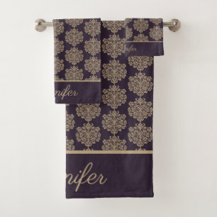 Elegantes elegantes goldfarbenes Damastmuster Badhandtuch Set