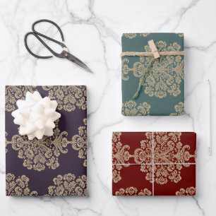 Elegantes elegantes goldfarbenes Damastmuster Geschenkpapier Set