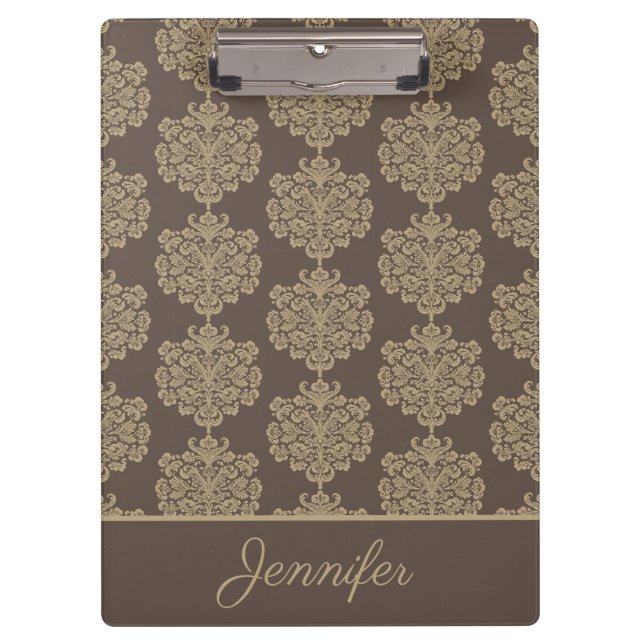 Elegantes elegantes goldfarbenes Damastmuster Klemmbrett (Vorderseite)