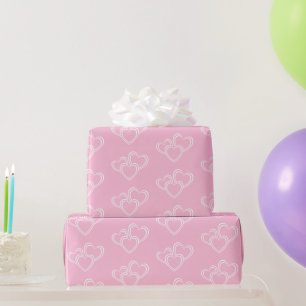 Elegantes, elegantes rosa und weißes Drei-Herzen-M Geschenkpapier