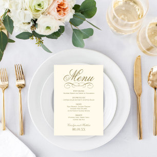 Elegantes Elfenbein-Antikgold-Rollen-Hochzeitsmono Menükarte