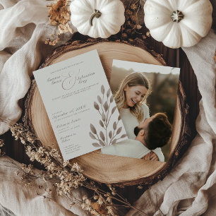 Elegantes Elfenbein & Ash Fall Botanisches Foto Ho Einladung