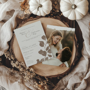 Elegantes Elfenbein & Ash Fall Botanisches Foto Ho Einladung