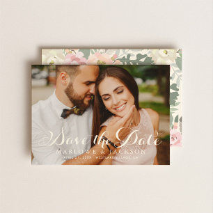 Elegantes Elfenbein-Blumenmuster Foto-Hochzeit Save The Date