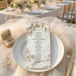 Elegantes Elfenbein-Creme-Faux-Skulptur-Kunstwerk Menükarte