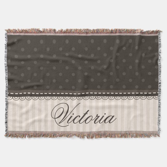 Elegantes Elfenbein-fertigen beige Brown-Tupfen Decke (Vorderseite)