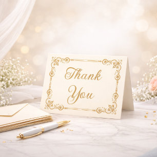 Elegantes Elfenbein-Gold-Filigran-Schriftzug Danke