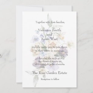 Elegantes Elfenbein, Lavendel & Blau Blumen 5x7 Ei Einladung