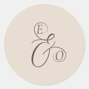 Elegantes Elfenbein-Monogramm Gedämpfte braune Hoc Runder Aufkleber