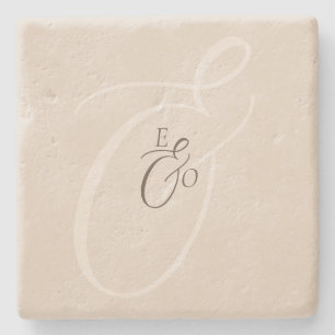 Elegantes Elfenbein-Monogramm Gedämpfte braune Hoc Steinuntersetzer