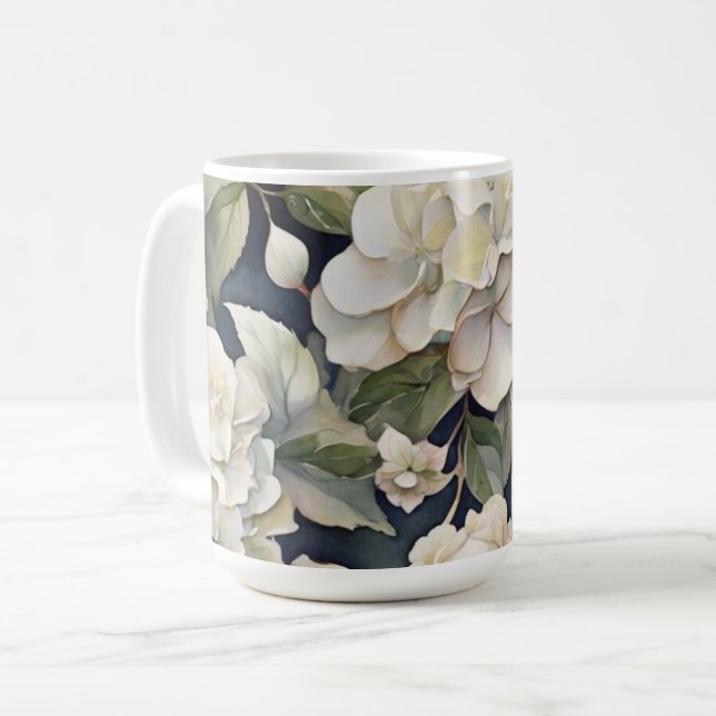 Elegantes Elfenbein, rosa grüne Marine, Aquarellbl Kaffeetasse (Vorderseite Links)