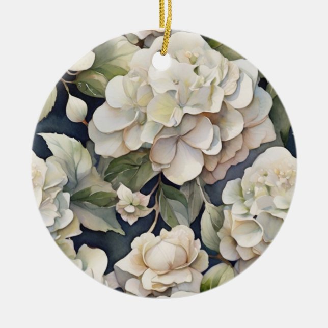 Elegantes Elfenbein, rosa grüne Marine, Aquarellbl Keramik Ornament (Vorne)