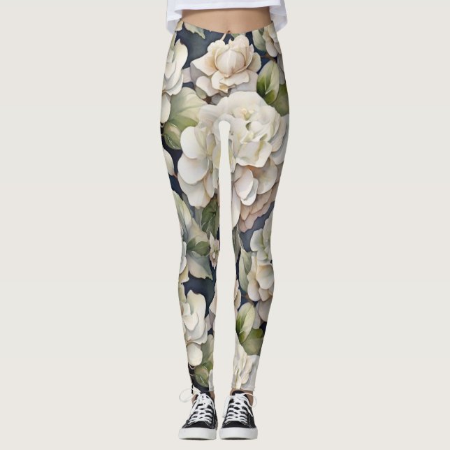 Elegantes Elfenbein, rosa grüne Marine, Aquarellbl Leggings (Vorderseite)