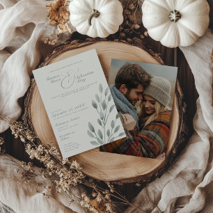 Elegantes Elfenbein & Sage Fall Botanisches Foto H Einladung