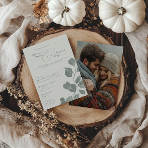 Elegantes Elfenbein & Sage Fall Botanisches Foto H Einladung