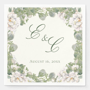Elegantes Elfenbein-Salbei-Grün-Blumen-Monogramm-H Serviette