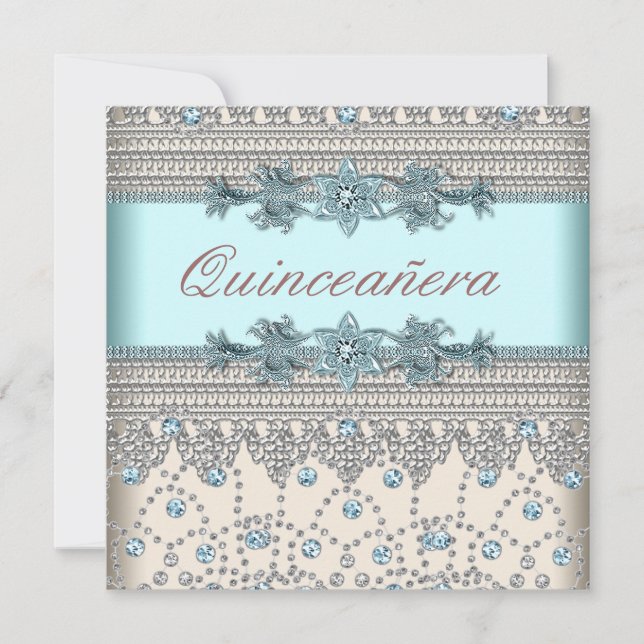 Elegantes Elfenbein und Aquamarines blaues Quincea Einladung (Vorderseite)