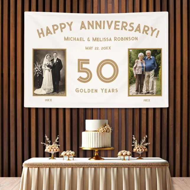 Elegantes Elfenbein und Gold 50. Hochzeitstag Banner (Von Creator hochgeladen)