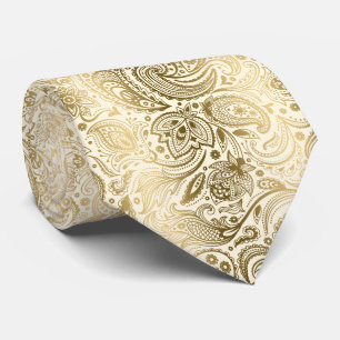 Elegantes Elfenbein- und Gold-Vintage-Paisleymuste Krawatte