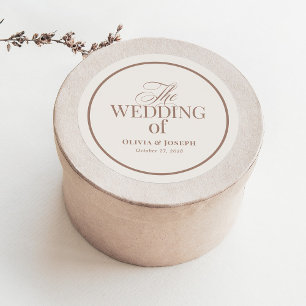 Elegantes Elfenbein und Taupe-Hochzeitsdesign Lu Runder Aufkleber