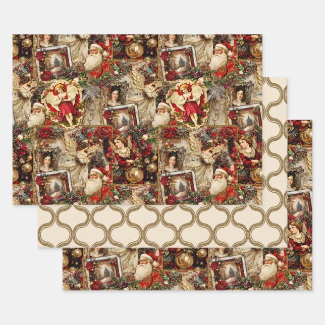 Elegantes Elfenbein und Viktorianisches Weihnachts Geschenkpapier Set (Set)