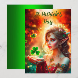 Elegantes Elfmädchen St Patrick's Day Blumensonne Feiertagskarte