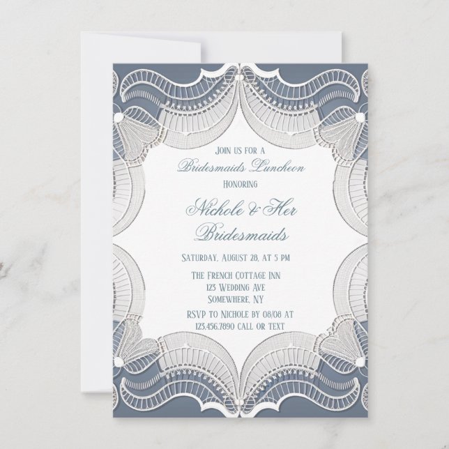 Elegantes Elsass auf Blue Wedding Junggeselinnen-A Einladung (Vorderseite)