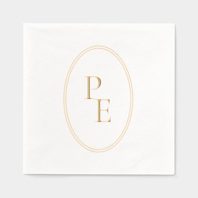 Elegantes Emblem Doppeloval Luxus Modernes Monogra Servietten Mit Folie (Vorderseite)