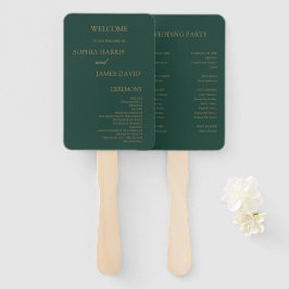 Elegantes Emerald Green Gold Minimal Wedding Progr Fächer
