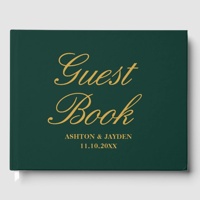 Elegantes Emerald Green Gold Wedding Gästebuch (Vorderseite)