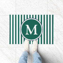Elegantes Emerald Green Stripes Monogramm Fußmatte