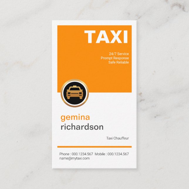 Elegantes Energetic Simple Square Placard Taxi Visitenkarte (Vorderseite)
