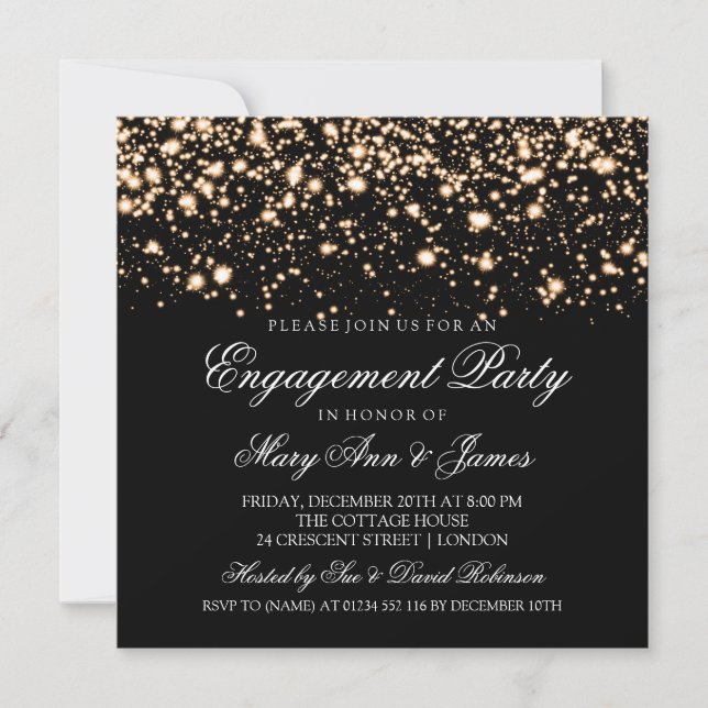 Elegantes Engagement Party Gold Midnight Glam Einladung (Vorderseite)